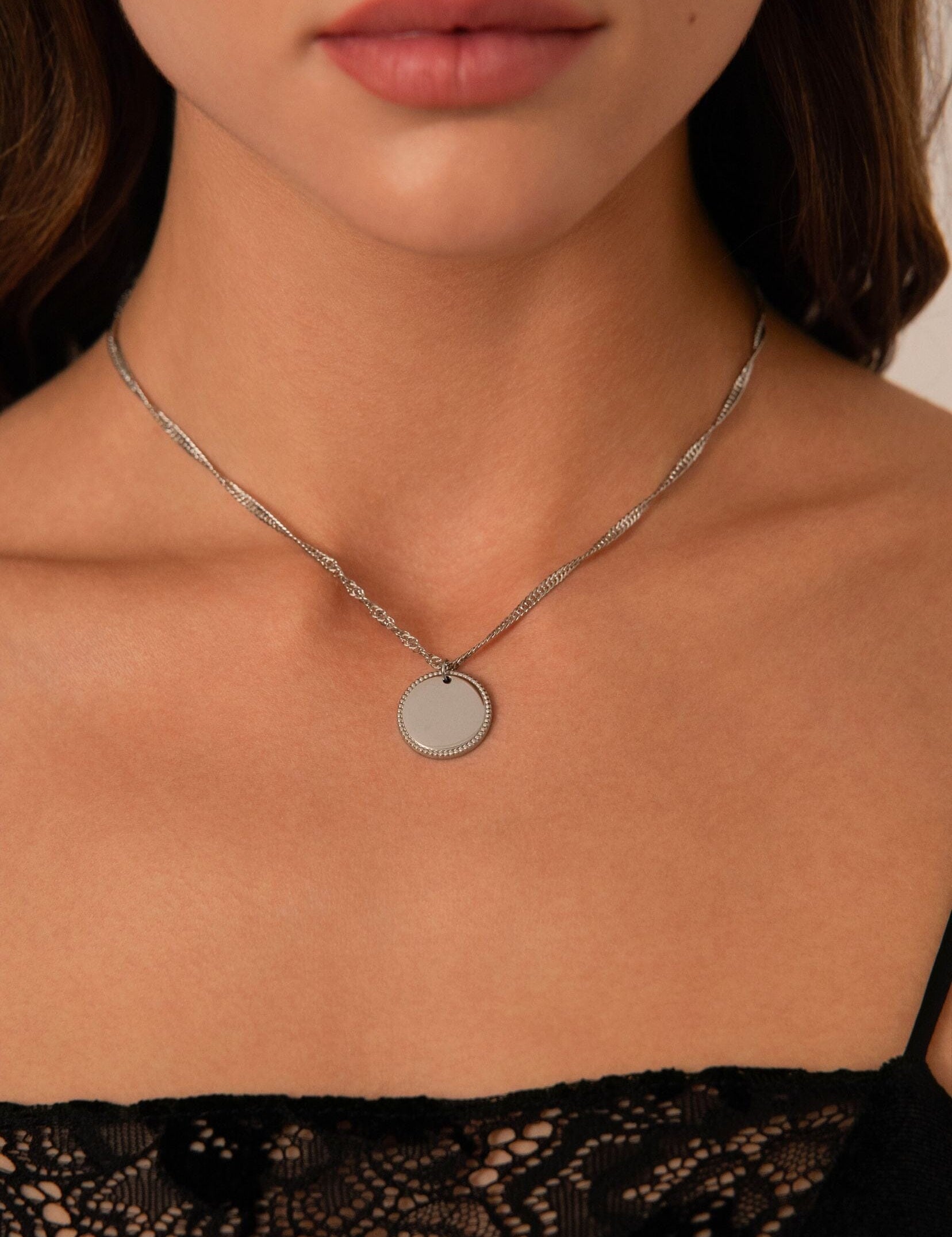 Pendentif médaille à graver Elisabeth - Argenté Bohm Paris 