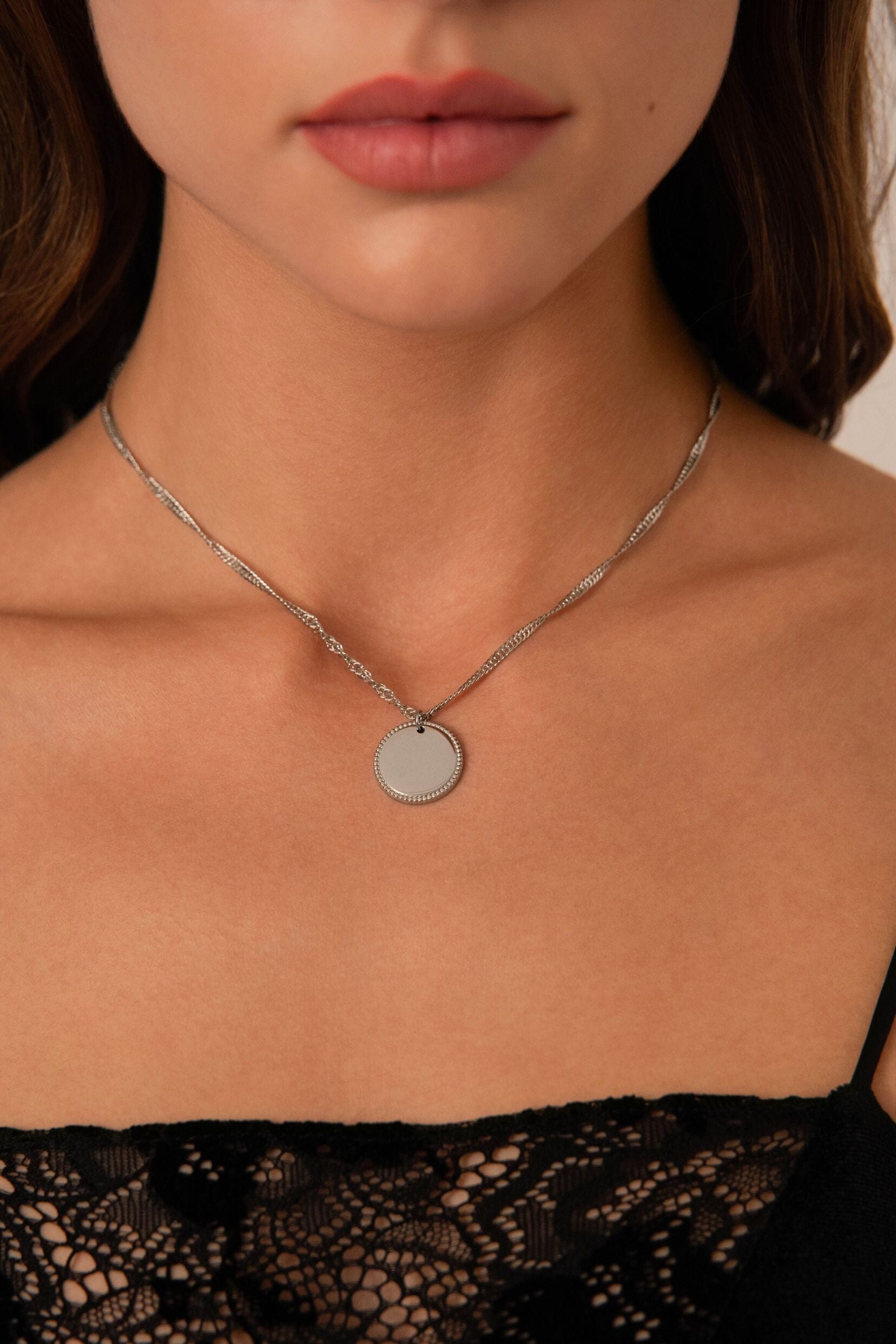 Pendentif médaille à graver Elisabeth - Argenté Bohm Paris 